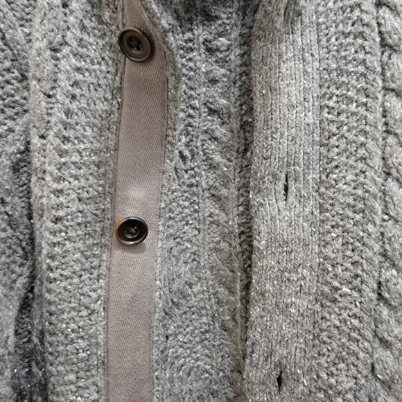 Gap Men's Mock Neck Chunky Knit Lambswool Grey Melange Cable Cardigan L Used - Picture 6 of 14
